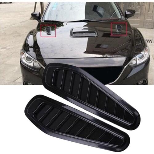 2PCS Style Car Air Flow Intake Decorative Scoop Bonnet Vent Hood Cover Front Hood Stickers Black