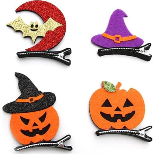 200pcs/lot DIY Simple Multi Halloween Decorations Hair Clips Bat Ghost Wizard Hat Hairpin Hair Styling Tools Accessories HA1383