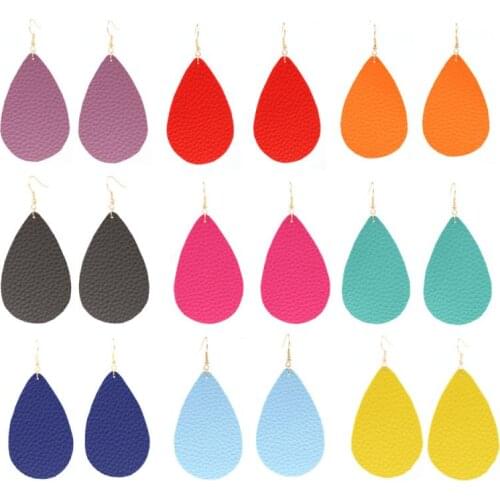 2020 New bright color Big Statement Water Drop Earring Leaf geometric Teardrop Genuine PU Leather Earrings for Women