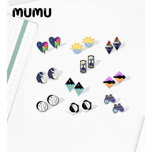 2021 New Day and Night Stud Earring Sun Moon Art Epoxy Jewelry Resin Acrylic Earrings Handmade Gifts Girl