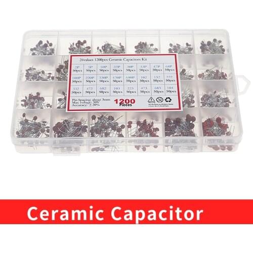24Values Ceramic Capacitor Assortment Kit 2PF-0.1UF 50V Ceramic Capacitors Set 47PF 68PF 100PF 220PF Electronic Capacitor Pack
