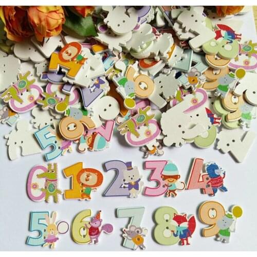 30PCs/lot (3pcs per number ) Lovely Cartoon Mix numeral 0-9 Style Wooden Buttons for Craft Scrapbook Sewing Decorative Buttons