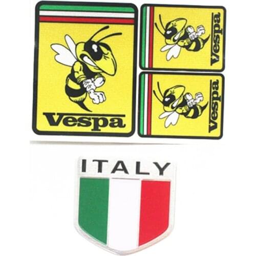 3D Alloy Italy Flag Shield Cute Bee Car Stickers Reflective Moto Racing Car Decals for Vespa Model Piaggio 125 150