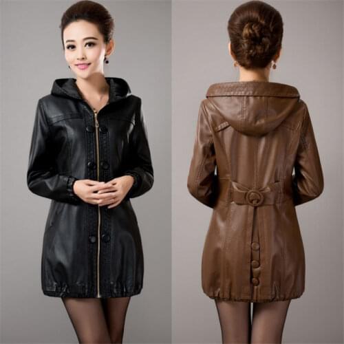 5XL 2021 Fashion Middle-aged Leather Coats Womens Spring Autumn Clothing Long Section Slim Large Size PU Leather Jacket A1267