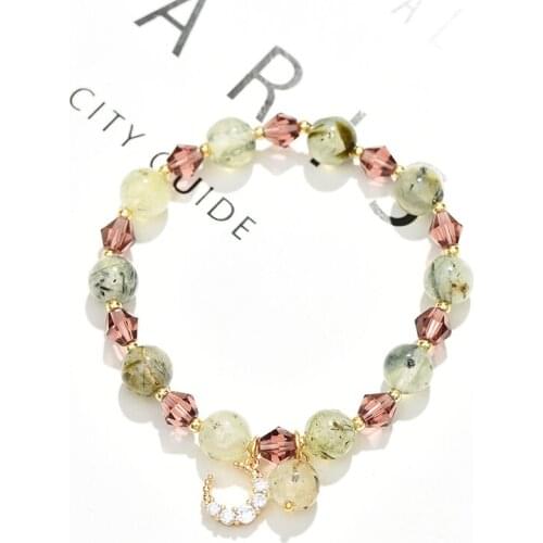Natural Prehnite Crystal Bracelet Female Gem Bracelet Elastic Moon Pendant Lady Gem Jewelry
