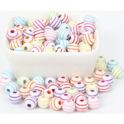 50Pcs Mixed Color Round Stripes Acrylic Beads For Jewellery Marking Loose Spacer Bead Bracelet Necklace Charm Jewelry Finding