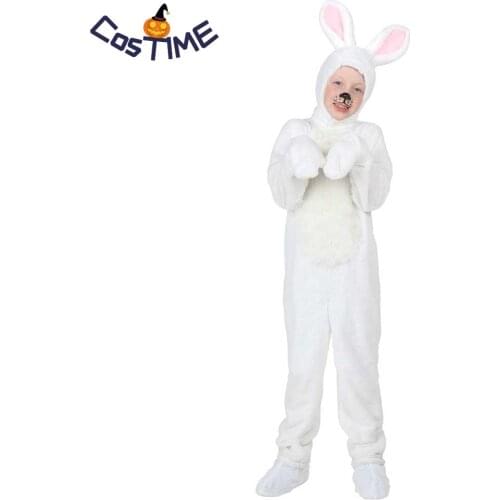 Baby Bunny Costume Kids Animal Onesies White Rabbit Fancy Animal Costume Jumpsuit Pajamas Children Toddlers Size 2-12 Years Old