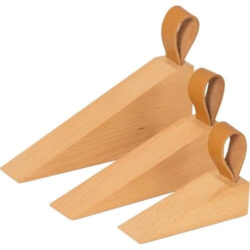 Door Stops Nordic Style Solid Wood Leather Eco-Friendly Safe Convenient Portable Door Holder Door Draft Stopper Buffer Hand Stop