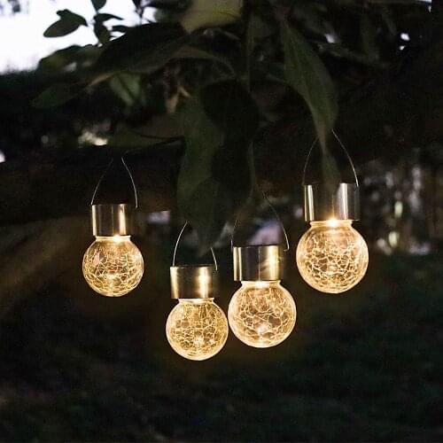 Solar Hanging Lights Crackle Glass Hanging Ball Lights Outdoor Lantern Light Ornaments Patio Christmas Decoration Warm White