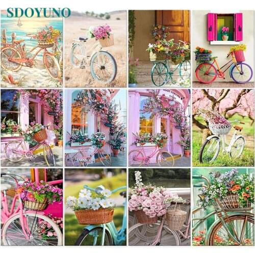 SDOYUNO 60x75cm DIY Oil Painting By Numbers Kits Bicycle Paint By Numbers On Canvas Scenery Frameless Hand Painting Home Decor