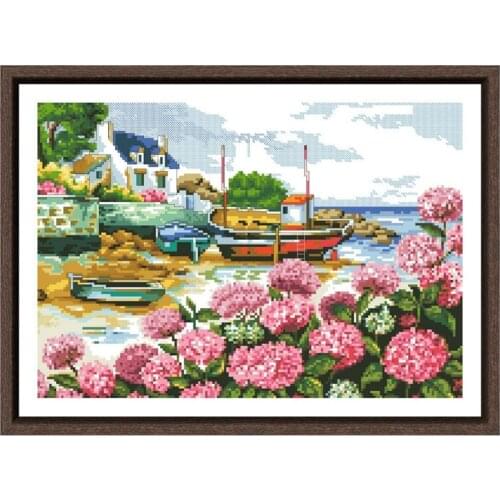 Beautiful scenery by the sea counted cross-stitch kit flower embroidery needlework 18ct 14ct 11ct white cloth DIY handmade