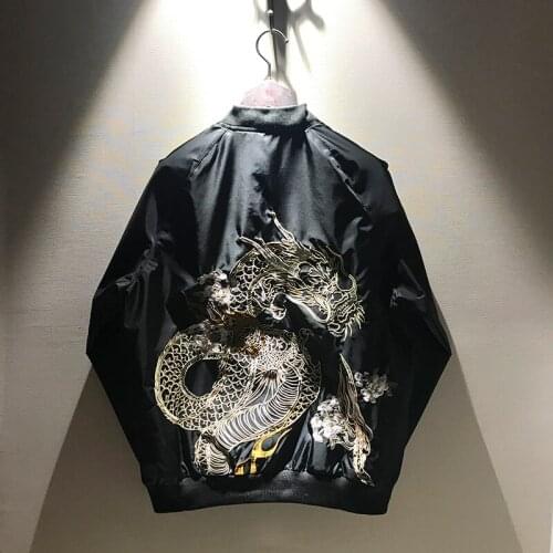 Dragon Embroidery Bomber Jackets Mens Fashion Clothing Qiu Dong , the New Trend of the Baseball Uniform Coat Up