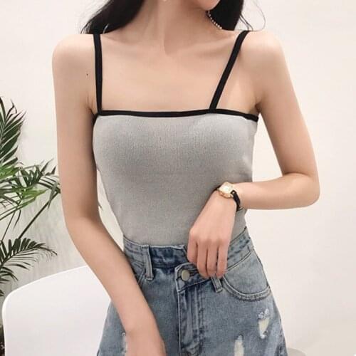 Summer Casual Pure Color Vest Korean Style Ladies Square Collar Knitted Short Camisole Vest