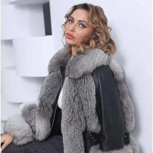 Fashion Zipper Fox Fur Coat Lapel Cuffs Women Overcoat Natura Warml Women Jacket Custom Made Xxxxxl