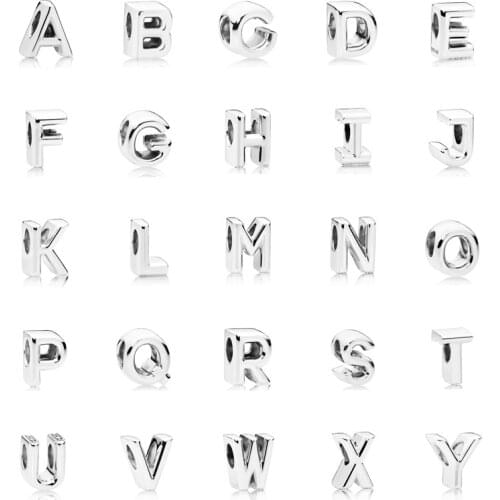 ANOMOKAY 2019 NEW 925 Sterling Silver A to Z Classic 26 Letter Alphabe Bead Charms fit Pandora Bracelets DIY Jewelry Making