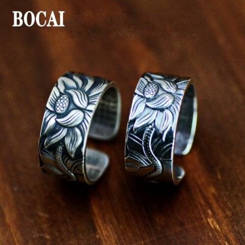 2019 New 100% S999 sterling silver jewelry lotus heart silver ring for woman Adjustable size ring mans silver ring womans ring
