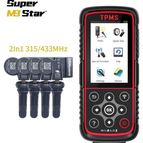 OBDResource T2 TPMS Programming Diagnostic Tool with OBD2 Cable 4Pcs S1 Rubber Tire Pressure Sensors 315/433MHz Car Code Reader