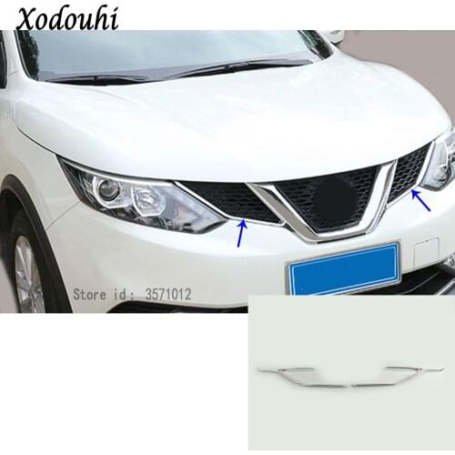 Car Body Cover Detector ABS Chrome Trim Front Up Grid Grill Grille Molding Panel 2pcs For Nissan Qashqai 2016 2017 2018