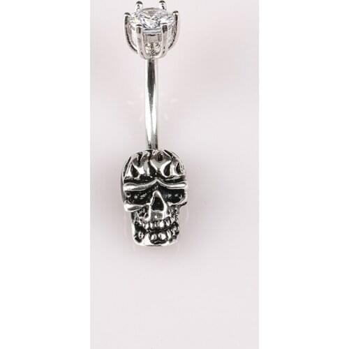 925 Sterling Silver Body Jewelry Skull Navel Piercing Belly Button Rings Women Decoration Beach Accessories Rod Length 6 8 10MM