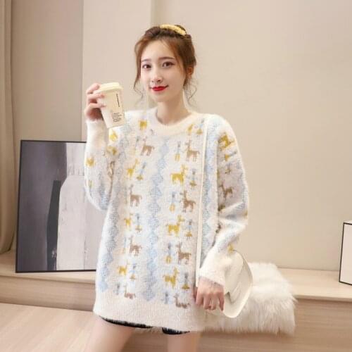 Pullover Women Sweaters Mohair Pullovers Knitted Sweater Loose Long Sleeve Sweater Womens Jumper