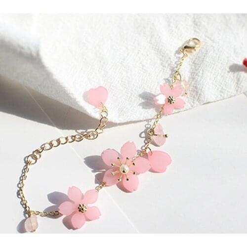 Pink Cherry Blossom Small Pure And Fresh And Heartly Sweet Bracelet Cubic Crystal Adjustable Bracelets The New Flower Bracelet