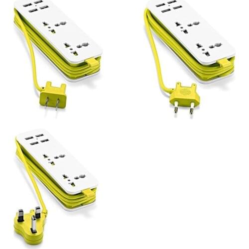 EU Power Strip With 4 USB Portable Extension Socket US UK Plug 1.5m Cable AC Power Travel Adapter USB Smart Phone Charger