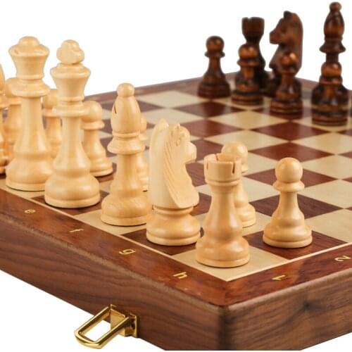 Chess Set Top Grade Wooden Folding Big Traditional Classic Handwork Solid Wood Pieces Walnut Chessboard Children Gift Board Game