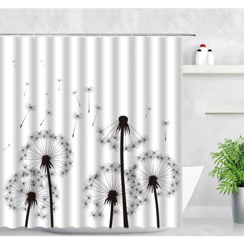 Black Dandelion Shower Curtains Waterproof Fabric Bath Screens Modern Scenery Plant Simple Art Bathroom Decor Curtain With Hooks