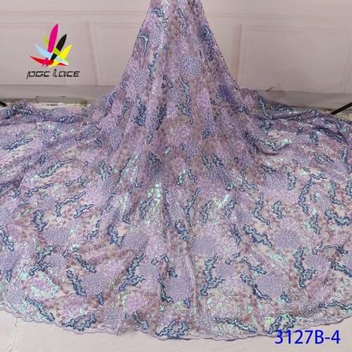 Wedding Dress Fabrics Beaded And Sequins Light Purple Elegant Best Selling Nigerian French African Latest Design Sequence