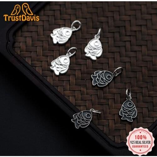 TrustDavis Fashion Real 925 Sterling Silver Small Fish Charms Pendant For Bracelet Necklace DIY Accessories Fine Jewelry HY116
