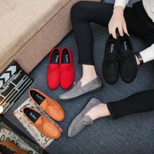 Summer New Fashion Brand-Name Pea Shoes Mens Lazy Leather Shoes Soft Bottom Non-Slip Moccasin Casual Adult Light Driving Shoes