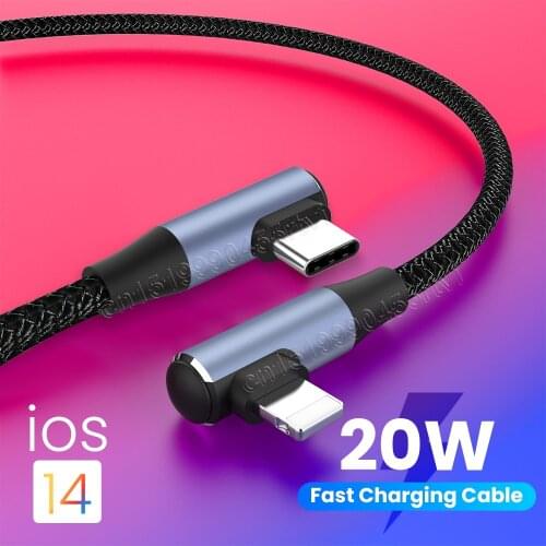 Double Elbow PD USB Cable for iPhone 12 Mini Pro Max PD 20W Fast Charging USB Type C Cable Charge Data Cord for Macbook 0.5/1/2M