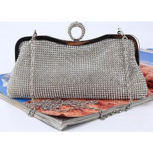 Diamond-encrusted Evening Bag New handmade Diamond Banquet Evening Bag Fashion Pure Color Contracted Shoulder Cross - slungy Bag