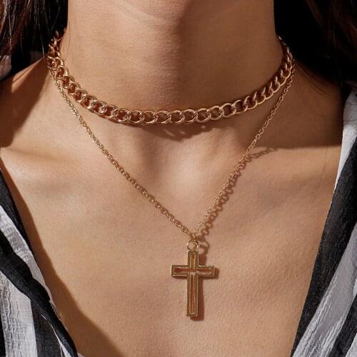 Vintage Hollow Cross Pendant Gothic Choker Necklace Punk Neck Chains Women Men Cuba Link Chain Necklace Goth Collier Jewelry