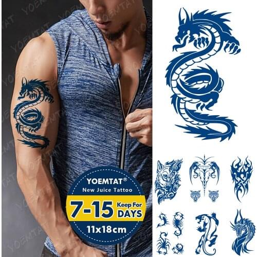 Juice Ink Tattoos Body Art Lasting Waterproof Temporary Tattoo Sticker Wolf Scorpion Totem Tatoo Arm Fake Maori Dragon Tatto Men