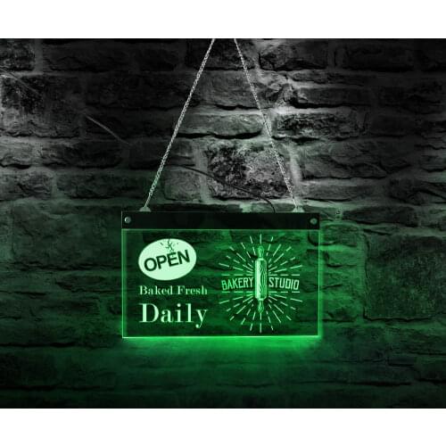 Baked Fresh Daily Bakery Studio Store Business Hanging LED Neon Sign Bake Shop Open Lighting Sign Gift For Baker Rolling Pin