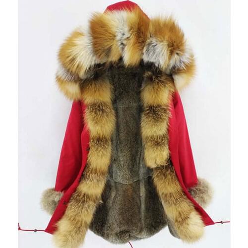2018 Fashion womens real rabbit fur lining winter jacket coat natural fox fur collar hooded long parkas outwear DHL 5-7 Days