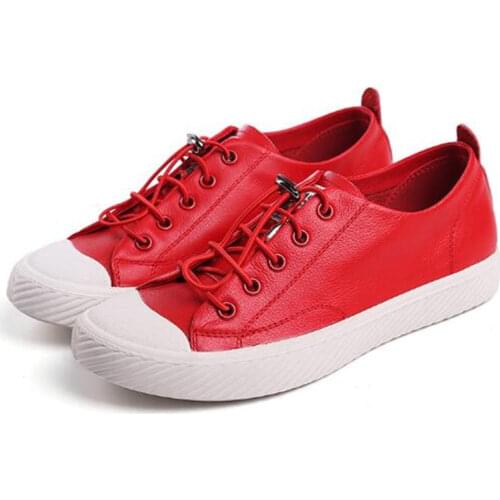 Top Cowhide 100% Genuine Leather Shoes Women Sneakers Shoes Casual Shoes Ligt Soft Comfort Lace-up Casual Sneakers Women Shoes