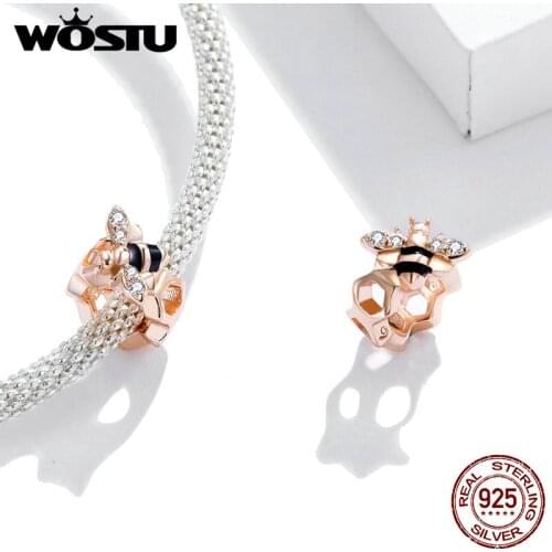 WOSTU New Genuine 925 Sterling Silver Little Bee Charm for Original Gold Bracelet make Brand Female silver Jewelry DAC371