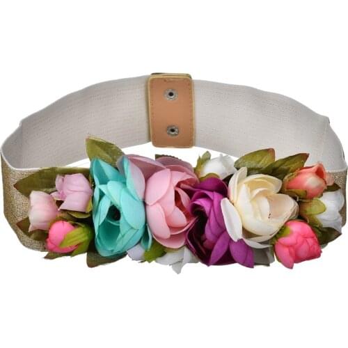 European Fashion Colorful Flower Waist Belts Fairy High Elastic Waistband Women Summer Beach Wedding Bride Belts Girdle Caestus