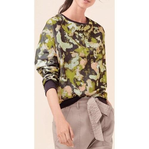 Casual Camouflage Long Sleeve Knit Sweater Women Round Neck T Shirt Pullover Tops Autumn Green Printed Tee