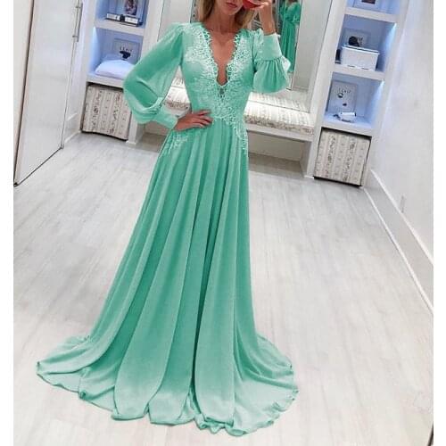 Women sexy v neck long sleeve lace patchwork chiffon maxi dress Green pink party frocks Plus size dresses for women 4xl 5xl 6xl