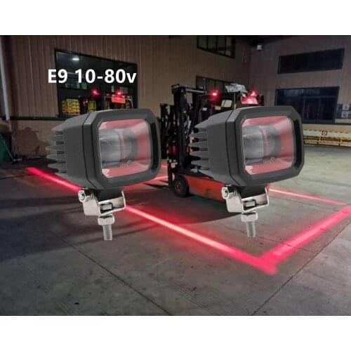 2X 3Inch 10-80v E9 IP66 9W red Flood Beam LED Forklift safety line zone Red Danger zone LED forklift warning light red zone