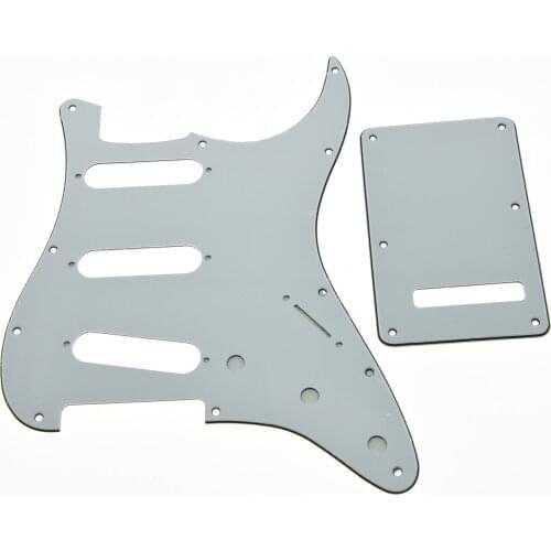 KAISH White 3 Ply ST Guitar Pickguard,ST Trem Cover and Screws