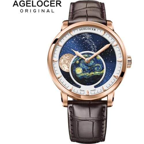 AGELOCER Men Watches Swiss Top Brand Luxury Mechanical Automatic Watch Power Reserve 80 Hour Business Moonphase Watch Waterproof
