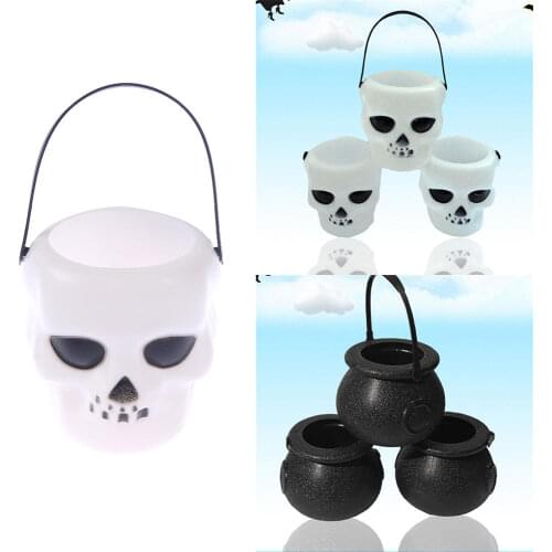 Halloween Skull Cauldron Candy Kettles Witch Cauldron Halloween Party Hanging Props Black/White Candy Bucket Halloween Decor NEW