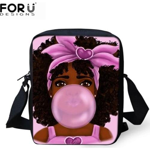 FORUDESIGNS Black Art African Girls Printing Women Handbags for Kids Mini Shoulder Messenger Bag Children Crossbody Bags Satchel