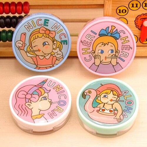 New cute Round simple convenient cartoon girl Lenses box Care box Fashion candy color Contact lens case 10pcs/lot 7.5*2.1cm