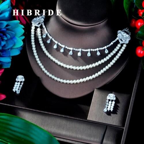 HIBRIDE Luxury 3 layer Pearl And AAA Cubic Zircon Women Bridal Jewelry Sets For Party Accessories Jewelry Gifts N-942