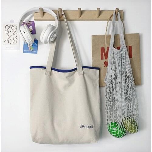 3People Letters Print Canvas Shoulder Bag Korean Cotton Shopping Bags Handbag For Women Students Schoolbag Designer Tote Bag New